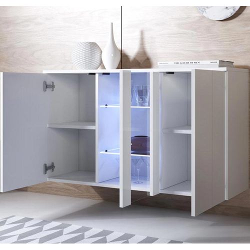 Bahut Buffet Pour Salon Salle à Manger En Blanc Avec LED 120x40x70cm Luke A1