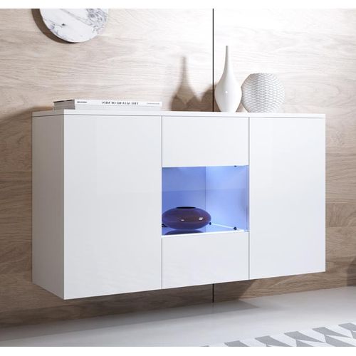 Bahut Buffet Pour Salon Salle à Manger En Blanc Avec LED 120x40x70cm Luke A2