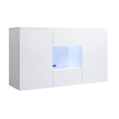 Bahut Buffet Pour Salon Salle à Manger En Blanc Avec LED 120x40x70cm Luke A2