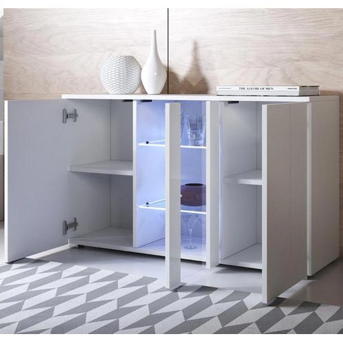 Bahut Buffet Pour Salon Salle à Manger En Blanc Avec LED 120x40x72cm Luke A1