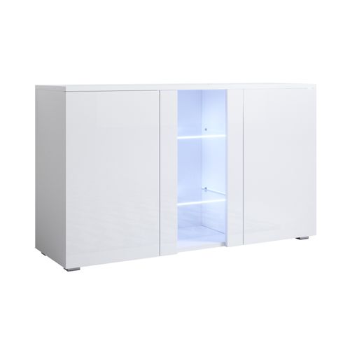 Bahut Buffet Pour Salon Salle à Manger En Blanc Avec LED 120x40x72cm Luke A1