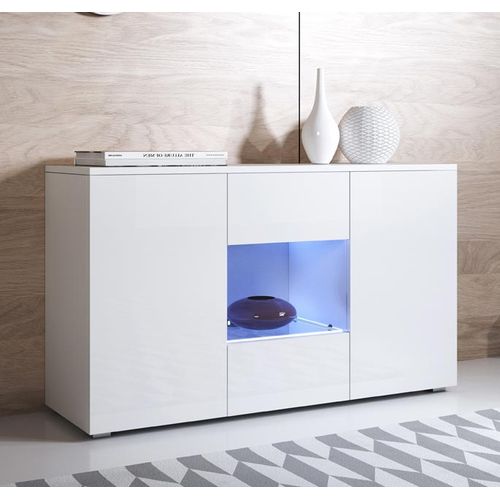 Bahut Buffet Pour Salon Salle à Manger En Blanc Avec LED 120x40x72cm Luke A2