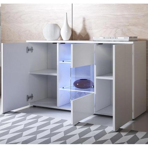 Bahut Buffet Pour Salon Salle à Manger En Blanc Avec LED 120x40x72cm Luke A2