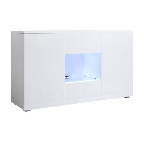 Bahut Buffet Pour Salon Salle à Manger En Blanc Avec LED 120x40x72cm Luke A2