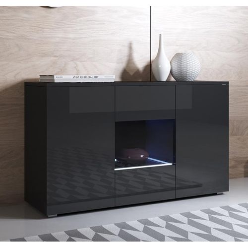 Bahut Buffet Pour Salon Salle à Manger En Noir Avec LED 120x40x72cm Luke A2