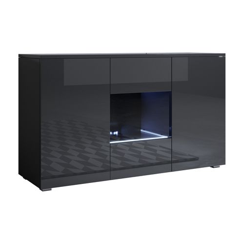 Bahut Buffet Pour Salon Salle à Manger En Noir Avec LED 120x40x72cm Luke A2