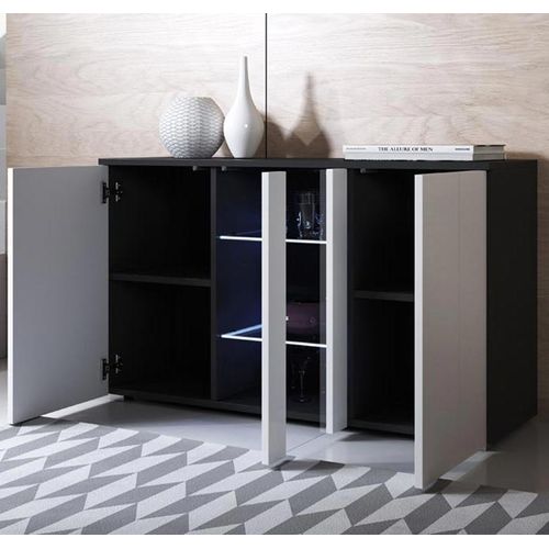 Bahut Buffet Pour Salon Salle à Manger En Noir Et Blanc Avec LED 120x40x72cm Luke A1