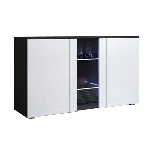 Bahut Buffet Pour Salon Salle à Manger En Noir Et Blanc Avec LED 120x40x72cm Luke A1