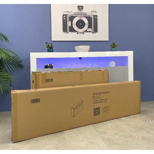 Bahut Buffet Pour Salon Salle à Manger En Noir Et Blanc Avec LED 120x40x72cm Luke A1