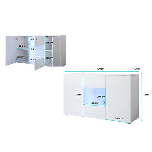 Bahut Buffet Pour Salon Salle à Manger En Noir Et Blanc Avec LED 120x40x72cm Luke A2