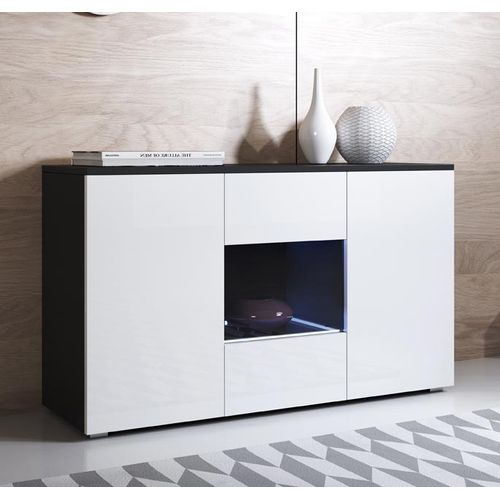Bahut Buffet Pour Salon Salle à Manger En Noir Et Blanc Avec LED 120x40x72cm Luke A2