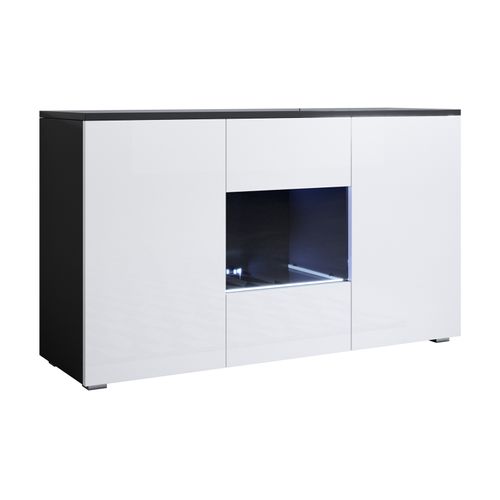 Bahut Buffet Pour Salon Salle à Manger En Noir Et Blanc Avec LED 120x40x72cm Luke A2