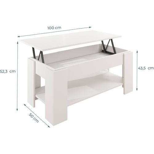 Table Basse Relevable Pour Salon Salle à Manger En Blanc 100x50x43,5cm Nicoleta