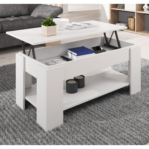 Table Basse Relevable Pour Salon Salle à Manger En Blanc 100x50x43,5cm Nicoleta