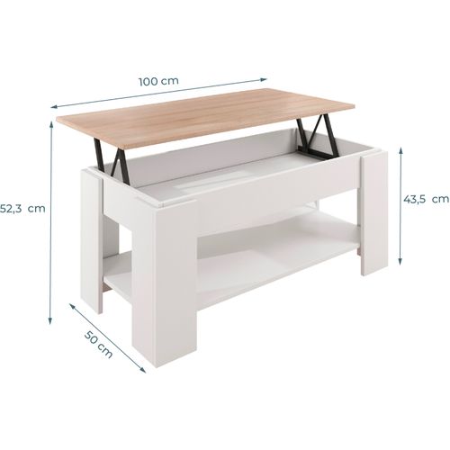 Table Basse Relevable En Blanc Et Sonoma 100x50x43,5cm Nicoleta
