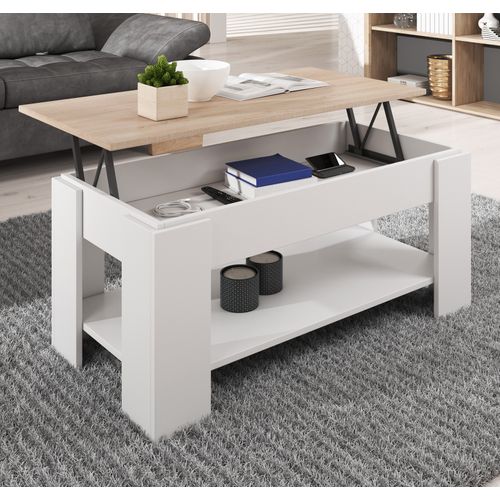 Table Basse Relevable En Blanc Et Sonoma 100x50x43,5cm Nicoleta