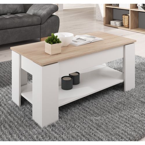Table Basse Relevable En Blanc Et Sonoma 100x50x43,5cm Nicoleta