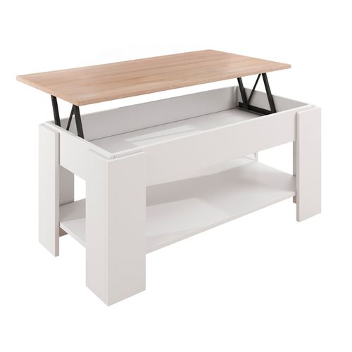 Table Basse Relevable En Blanc Et Sonoma 100x50x43,5cm Nicoleta