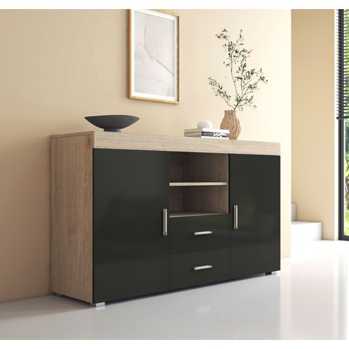 Bahut Buffet Pour Salon Salle à Manger En Sonoma Et Noir 140x40x80cm Roque