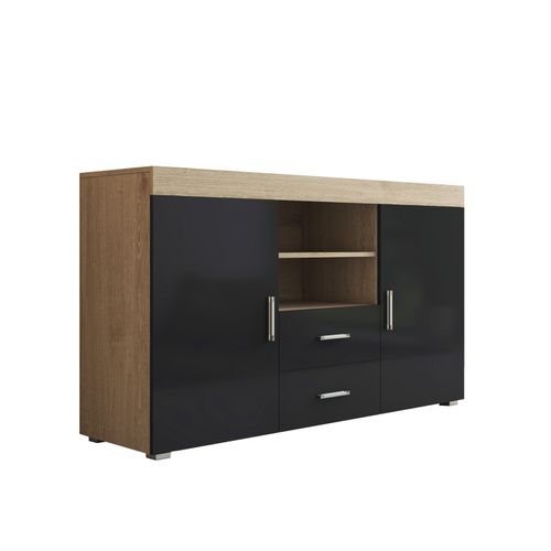 Bahut Buffet Pour Salon Salle à Manger En Sonoma Et Noir 140x40x80cm Roque
