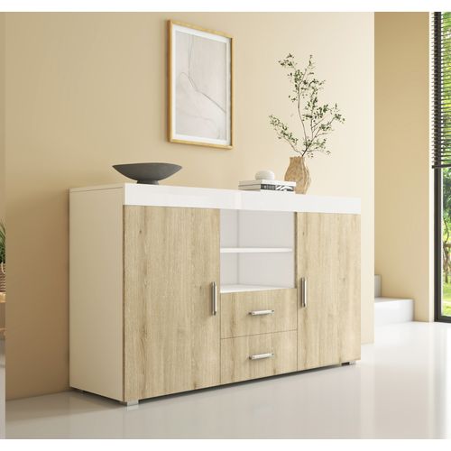Bahut Buffet Pour Salon Salle à Manger En Blanc Et Sonoma 140x40x80cm Roque