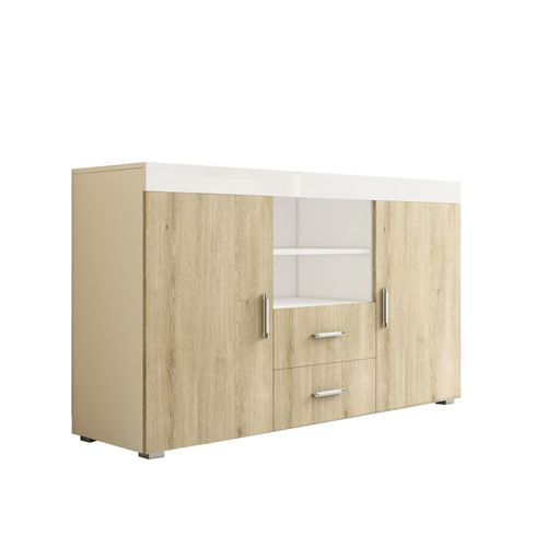 Bahut Buffet Pour Salon Salle à Manger En Blanc Et Sonoma 140x40x80cm Roque