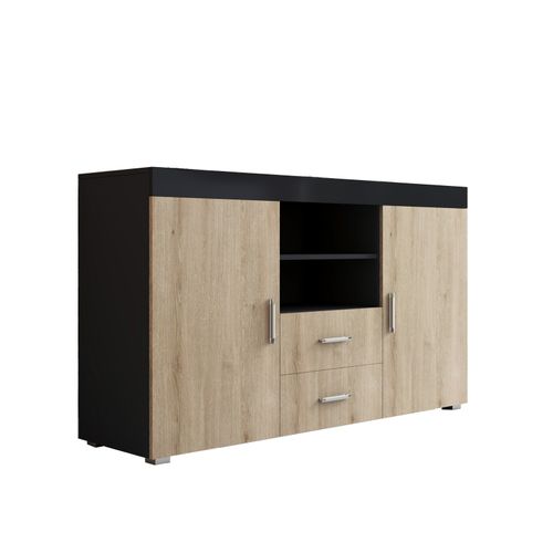 Bahut Buffet Pour Salon Salle à Manger En Noir Et Sonoma 140x40x80cm Roque