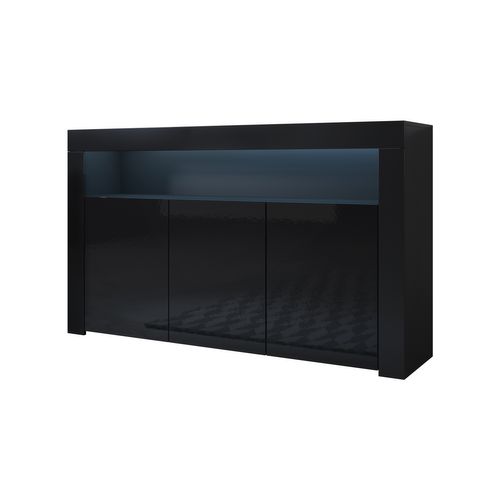 Bahut Buffet Pour Salon Salle à Manger En Noir Avec LED 155x37x91,5cm Aker