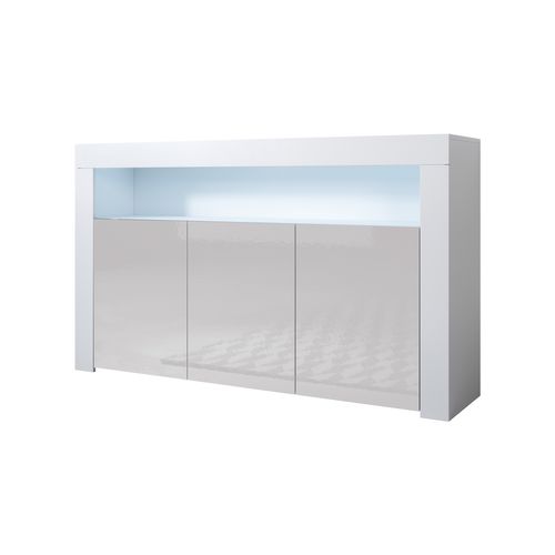 Bahut Buffet Pour Salon Salle à Manger En Blanc Et Gris Avec LED 155x37x91,5cm Aker