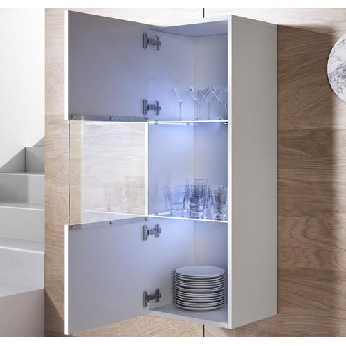 Vitrine Pour Salon Salle à Manger En Blanc Avec LED 40x29x126cm Luke V3