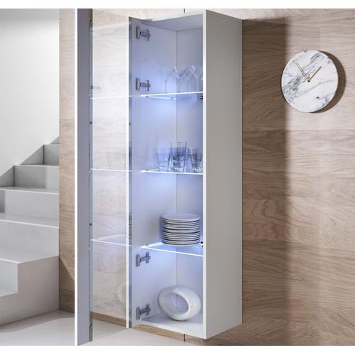 Vitrine Pour Salon Salle à Manger En Blanc Avec LED 40x29x165cm Luke V5