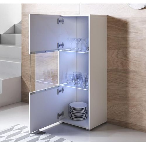 Vitrine Pour Salon Salle à Manger En Blanc Avec LED 40x29x128cm Luke V3