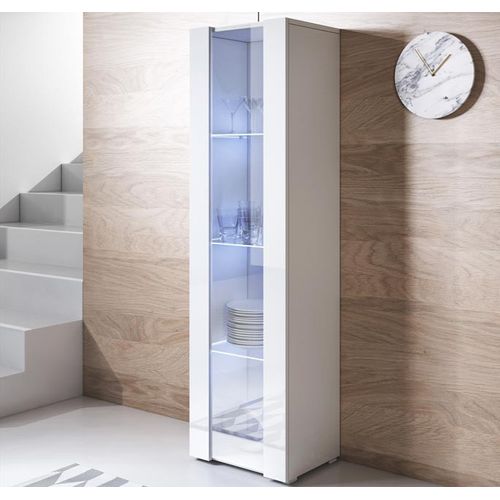 Vitrine Pour Salon Salle à Manger En Blanc Avec LED 40x29x167cm Luke V5