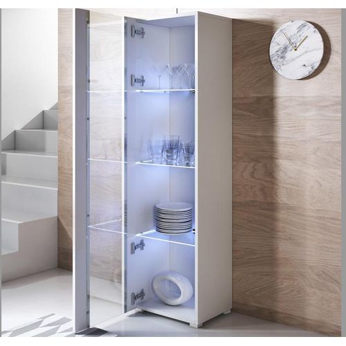 Vitrine Pour Salon Salle à Manger En Blanc Avec LED 40x29x167cm Luke V5