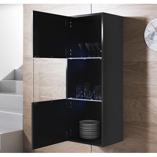 Vitrine Pour Salon Salle à Manger En Noir Avec LED 40x29x126cm Luke V3