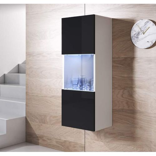 Vitrine Pour Salon Salle à Manger En Blanc Et Noir Avec LED 40x29x126cm Luke V3