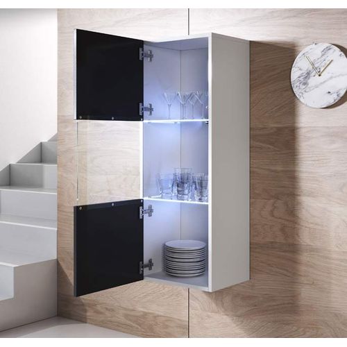 Vitrine Pour Salon Salle à Manger En Blanc Et Noir Avec LED 40x29x126cm Luke V3