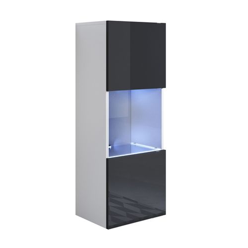 Vitrine Pour Salon Salle à Manger En Blanc Et Noir Avec LED 40x29x126cm Luke V3
