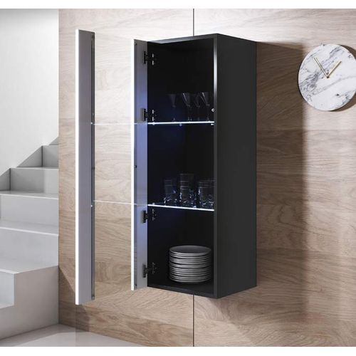 Vitrine Pour Salon Salle à Manger En Noir Et Blanc Avec LED 40x29x126cm Luke V2