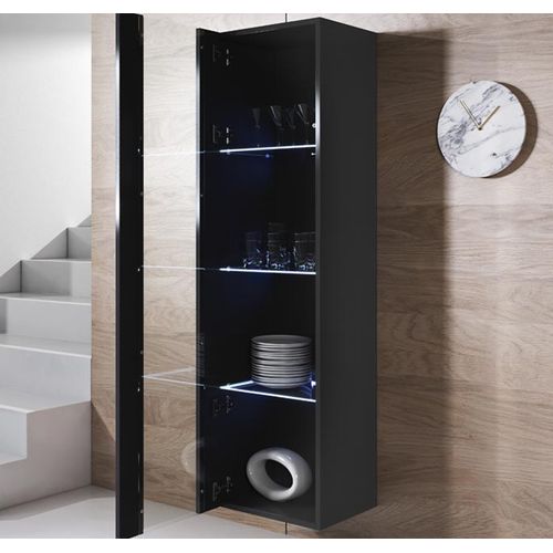 Vitrine Pour Salon Salle à Manger En Noir Avec LED 40x29x165cm Luke V5