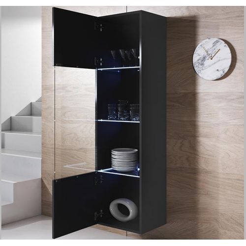 Vitrine Pour Salon Salle à Manger En Noir Avec LED 40x29x165cm Luke V6