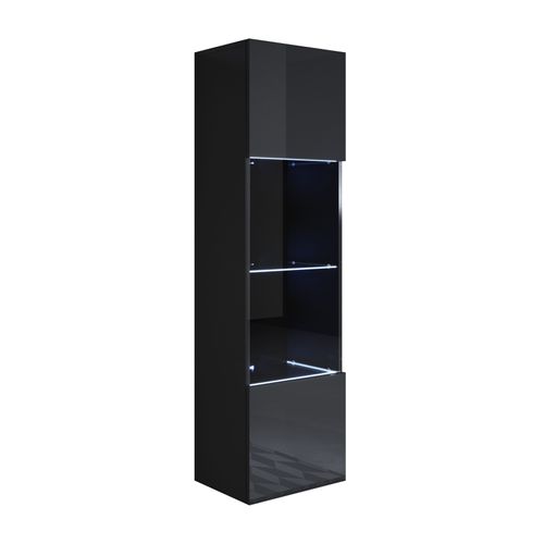 Vitrine Pour Salon Salle à Manger En Noir Avec LED 40x29x165cm Luke V6