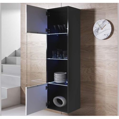 Vitrine Pour Salon Salle à Manger En Noir Et Blanc Avec LED 40x29x165cm Luke V6