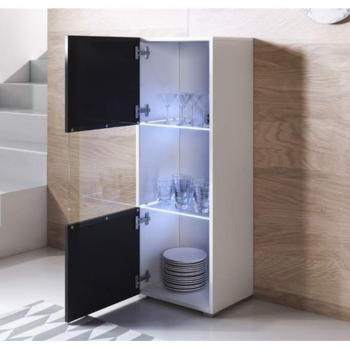 Vitrine Pour Salon Salle à Manger En Blanc Et Noir Avec LED 40x29x128cm Luke V3