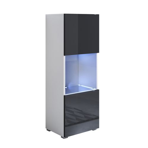 Vitrine Pour Salon Salle à Manger En Blanc Et Noir Avec LED 40x29x128cm Luke V3