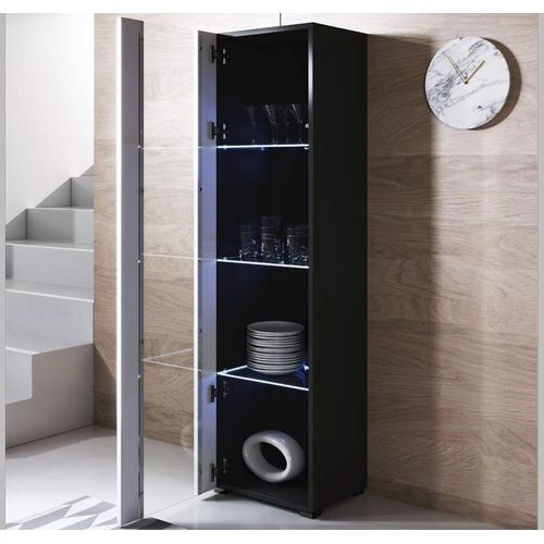 Vitrine Pour Salon Salle à Manger En Noir Et Blanc Avec LED 40x29x167cm Luke V5