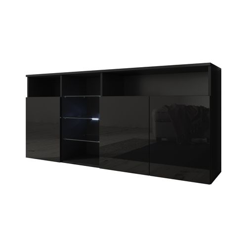 Bahut Buffet Pour Salon Salle à Manger En Noir Avec LED 150x35x70cm Clark