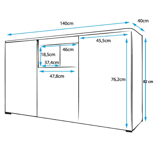 Bahut Buffet Pour Salon Salle à Manger En Blanc 140x40x80cm Nevada