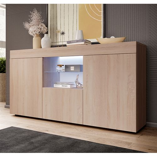 Bahut Buffet Pour Salon Salle à Manger En Sonoma Avec LED 135x34x72cm Sefora