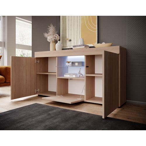 Bahut Buffet Pour Salon Salle à Manger En Sonoma Avec LED 135x34x72cm Sefora